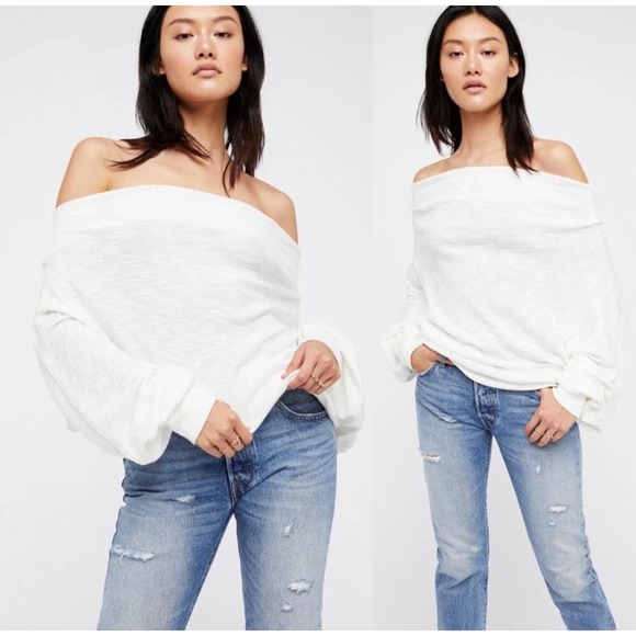 Free People Tops - Free People Skyline Thermal Off Shoulder Top White XS Casual Slouchy